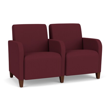Lesro Siena Lounge Reception 2 Seat Tandem Seating, Walnut, OH Wine Upholstery SN2103